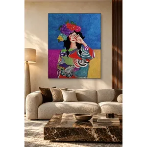 Fida, femme avec une couronne de fleurs recouvrant son visage avec sa main, impression sur toile - Product Image 3