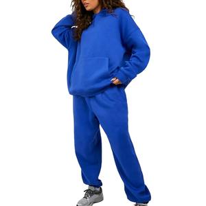 Nouveau style Logo personnalisé femmes décontracté solide longueur régulière hiver à manches longues polaire à capuche survêtement empilé pantalon - Product Image 1