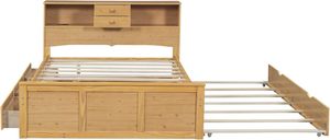 Lit plateforme pleine grandeur en bois massif au design traditionnel avec lit gigogne et tête de lit naturelle à 3 tiroirs - Product Image 2