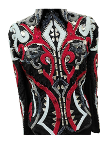 Stylish <b>Equestrian</b> Competition Clothing Diva Horse Riding Western Showmanship Black Base Turquoise Red Set Accessories - Product Image 3