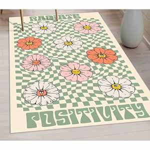 Tapis en laine patchwork écologique rétro motif floral facile à nettoyer avec envers en latex - Product Image 1