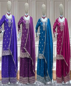 NOUVEAU ARRIVÉ CHINON SOIE BRODERIE SÉQUENCE TRAVAIL TOP PALAZZO AVEC DUPATTA MARIAGE VÊTEMENT ETHNIQUE À PRIX DE GROS - Product Image 2