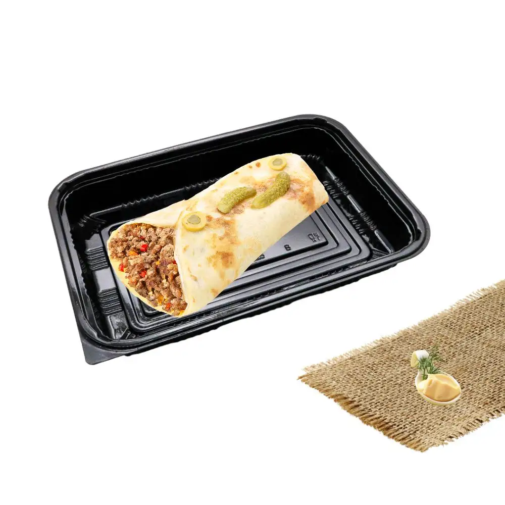 Produsen grosir 1000ML sekali pakai microwave kotak kemasan makanan plastik persegi panjang hitam