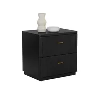 Table de chevet contemporaine en bois noir - Finition mate avec accents dorés