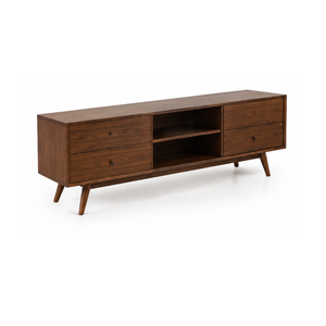 Mid Century Solid Wood TV Console Cabinet with Four Drawers Open Shelves Wooden <b>Media</b> <b>Storage</b> Stand for Living Room - Product Image 2