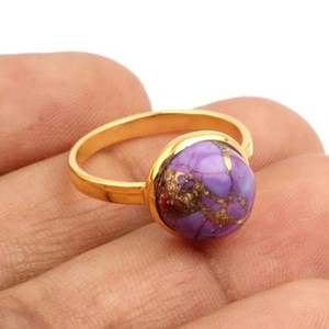 Venta caliente 10mm Natural Mohave púrpura cobre Kingman turquesa anillo fino 18K chapado en oro plata esterlina Boho joyería delicada - Product Image 6