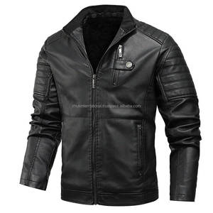 Chaquetas de cuero para motocicleta para hombre, chaqueta de invierno de cuello levantado, forro polar cálido, de alta calidad, piel sintética fina, informal - Product Image 6