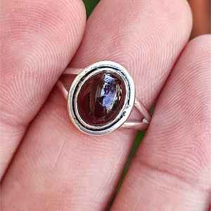925 Sterling <b>Silver</b> <b>Garnet</b> <b>Ring</b> Handmade Boho Statement Promise Jewelry with Natural Oval Gemstone January Birthstone Cut - Product Image 6