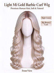 Perruque Light Mi Gold <span class=keywords><strong>Barbie</strong></span> Curl en cheveux humains de qualité supérieure, ondulations rebondissantes, Lace Front, couronne haute, ligne de cheveux naturelle pour usage quotidien - Product Image 3