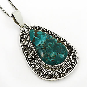 อัญมณีเทอร์ควอยซ์ธรรมชาติ 925 เงินสเตอร์ลิงรูปลูกแพร์ศิลปินดูจี้เครื่องประดับทําด้วยมือราคาขายส่งจํานวนมากซัพพลายเออร์ - Product Image 2