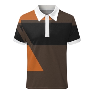 Polo de manga corta para hombre con cuello de cremallera y patrón gráfico personalizado diseñado para un estilo informal moderno - Product Image 5