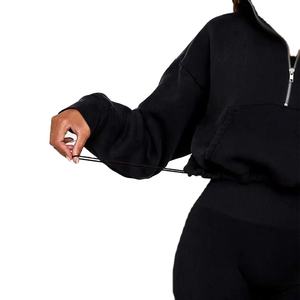 เสื้อฮู้ดออกกำลังกายผู้หญิงทรงโอเวอร์ไซส์ พร้อมเชือกปรับได้ แบบซิปครึ่งตัว สั่งทำได้ - Product Image 6