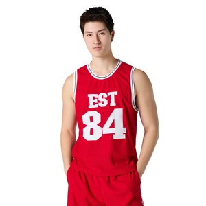Custom Men Red Basketball Jersey EST 84 Print Sleeveless Tank <b>Top</b> Breathable Polyester Sportswear Adult Regular Fit - Product Image 1