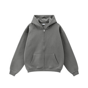 100% Cotton Fleece Heavyweight Zip Hoodie High Quality French Terry Oversized Drop Shoulder Cropped Custom Zip up Hoodie - Product Image 3