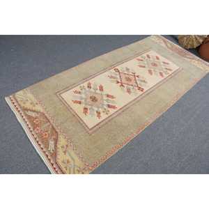 Vintage Turkish Rug, 3.6x8.1 ft Area Rug, <b>Brown</b> Red Southwestern <b>Wool</b> Rug - Product Image 2