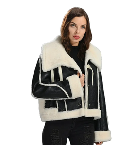 เสื้อโค้ทกันหนาวขนแกะสองหน้าสำหรับผู้หญิงแจ็คเก็ตหนังแกะแขนเต็ม - Product Image 3