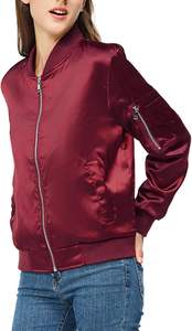 Blouson aviateur d'automne en satin à fermeture éclair avec poches pour femmes, vêtement d'extérieur coupe-vent d'hiver pour femmes, avec logos personnalisés - Product Image 5