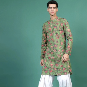 Ensemble Kurta et pantalon en coton brodé à la main, style vintage indien traditionnel, pour occasions décontractées ou festives, vente en gros - Product Image 1