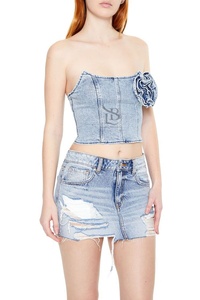 2025 nueva llegada de talla grande desgastada Denim Rosette corsé tubo superior transpirable bajo precio OEM servicio blusas de Mujer Camisas - Product Image 4