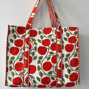 Bolso de mano Reversible de algodón acolchado grande suave naranja Floral estampado a mano bohemio Diseño Artesanal Abierto diario moda playa comestibles - Product Image 1