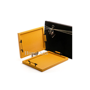 Plateau de service à café thé en bois et cuir avec poignées en marbre forme rectangulaire taille personnalisée plateau de service alimentaire - Product Image 6