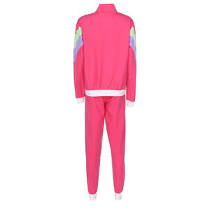 ชุดกีฬามีซิปและกางเกงวิ่งขายาวสำหรับสตรีชุดวอร์มสีชมพู - Product Image 4