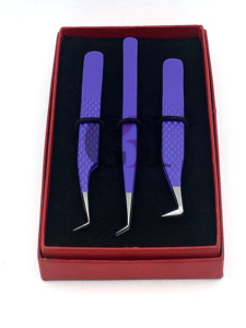 Meilleur 45 degrés pourpre poudre revêtement pince à épiler extension de cils 45 degrés droite en acier inoxydable Logo personnalisé Instrument de beauté - Product Image 5