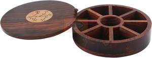 Boîte à épices en bois sculpté à la main avec 9 cloisons en bois de sheesham | Boîtes à épices indiennes pour la cuisine Masala Dabba - Product Image 4