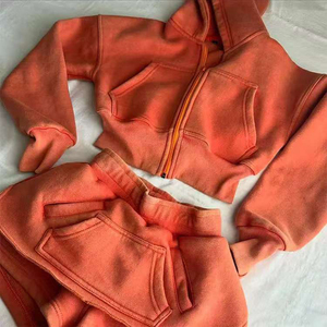 Custom Women Y2K Streetwear 100% Cotton Fleece Cropped Zip up Hoodie Short Skirt 2 Piece Sweatsuit Set - Product Image 4