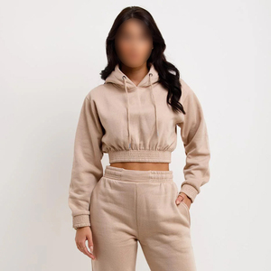 ชุดวอร์ม2ชิ้นสำหรับเล่นยิมของผู้หญิงชุดออกกำลังกายสีเบจ - Product Image 1