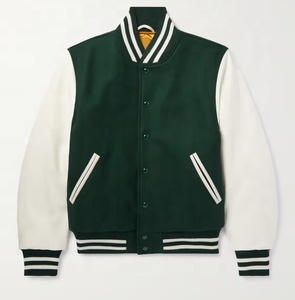 Venta al por mayor de lana de peso pesado Varsity chaqueta con cuello de punto acanalado mangas de cuero CollegeBaseballjacket para los hombres DDP Envío - Product Image 3