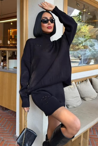 ชุดเซ็ตสองชิ้นสีดำสไตล์วินเทจสุดหรู - ชุดเข้าเซ็ตสไตล์เรโทรสำหรับผู้หญิง - ผ้าคุณภาพสูงจากตุรกี แฟชั่นคลาสสิก ขายส่ง - Product Image 2