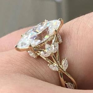 Anillo de compromiso de moissanita con corte Marquesa de 3 CT Vintage, regalo para ella, anillo de promesa, anillo único de boda, joyería personalizada - Product Image 4