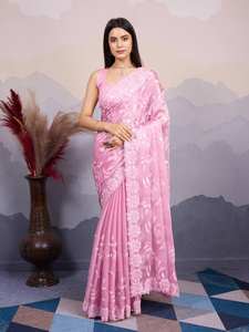 Dernier concepteur de haute qualité en soie douce broderie dentelle bordure travail fête Festival femmes Saree par FabZone - Product Image 2