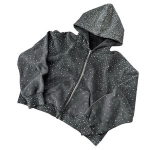 Wholesale 100%Cotton <b>Thick</b> French Terry Zip up Rhinestones Men's Eco-friendly Hoodie Sweatshirt Custom Logo Premium Wholesale - Product Image 1