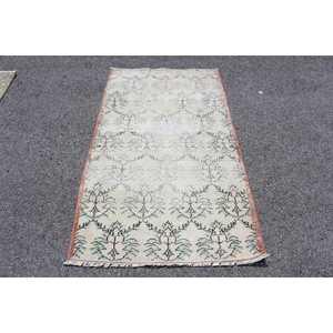Tapis turc vintage 3,2 x 5,6 pieds, tapis d'appoint, tapis en laine à carreaux blancs et verts - Product Image 1