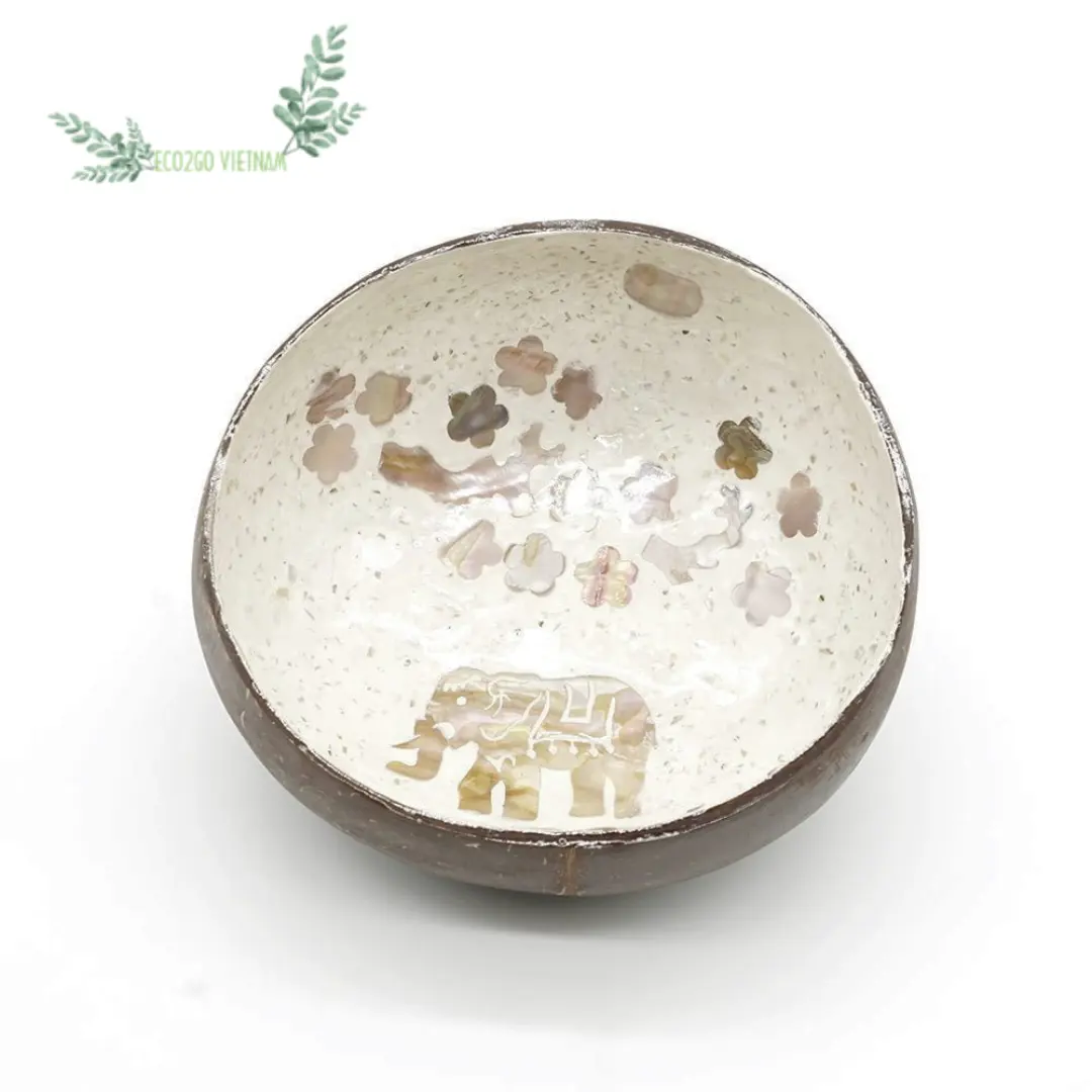 Tigela de coco decorativa 100% reutilizável e por atacado tigela de cerâmica com colher conjunto preço de Eco2go Vietnã