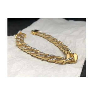 Bracelet Moissanite élégant en plaqué or jaune 14K avec diamant simulé de 7ct Cuban Link Design pour homme - Product Image 4