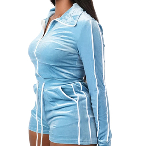 Logo personnalisé printemps velours haut court et short ensemble 2 pièces tricot ensemble court jogging femmes 2 pièces ensembles 2025 - Product Image 2