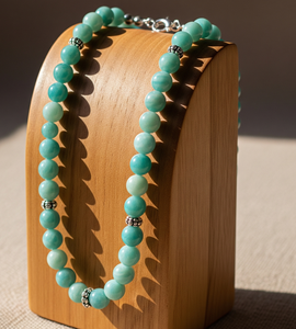 Collier de perles en pierre d'amazonite naturelle de 18 pouces en argent 925 noué à la main pour femmes - Product Image 1