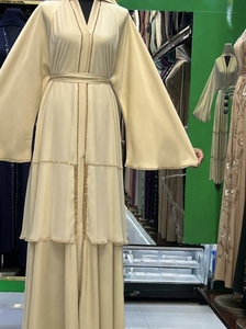 Best selling Umbrella Abaya Stone Work Handmade Sequined Arabic Dubai Style Full Flare Nida Fabric Evening Party Dress - Product Image 2