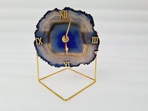 Wholesale Natural Crystal Purple Agate Slice Clock Gemstone Agate <b>Desk</b> Clock with Pearl Home Decoration From Faizacraft - Product Image 2