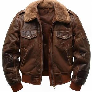 Vintage Genuine Sheep Leather Aviator Jacket for Men Winter Waterproof Windproof Eco-Friendly - Product Image 3