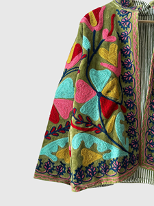 Floral Embroidered Cotton Jacket Stand Collar Batwing Sleeve Plus Size Women'<b>s</b> Spring Wear - Product Image 6