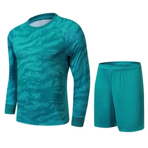 Ensemble de gardien de but de football personnalisé, kit de football par sublimation, maillot à manches longues, bleu et blanc, imprimé géométrique, uniforme respirant - Product Image 5