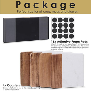 Gorgeous Acacia Wooden and Marble <b>Coaster</b> Classic Style Square <b>Ceramic</b> Handicraft Natural Wood Material - Product Image 3