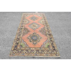 Alfombra turca Vintage de 4,5x9,7 pies, diseño clásico de retazos naranja y verde, área grande, rectángulo de lana para pasillo, Alfombra de látex para habitación - Product Image 1