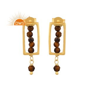 Pendientes colgantes de piedras preciosas con cuentas de ojo de tigre amarillo chapado en oro de 18 quilates, la plata esterlina más vendida, fabricante de joyería fina Demi - Product Image 1