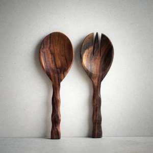 Servidores de ensalada Mango Madera ENSALADA DE MADERA JUEGO DE 2 ARTÍCULO DE COCINA ÚNICO HECHO A MANO - Product Image 1