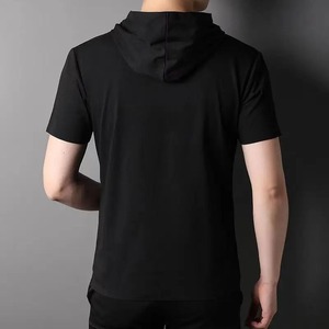 NOVEDAD DE VERANO 2024, sudaderas con capucha y sudaderas para hombre, moda informal holgada transpirable con cremallera de Color sólido y manga corta - Product Image 6